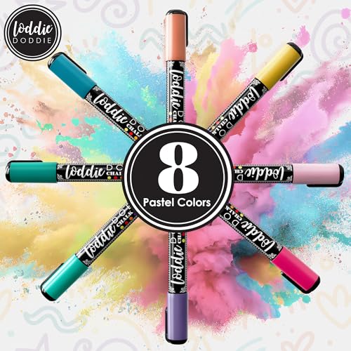 Loddie Doddie Liquid Chalk Markers - Pack of 8 Macaron Pastel 6mm Tip - Dual Tip Fine & Bold Lines with Chalkboard Markers & Chalk Pens - Erasable Liquid Ink on Chalkboard Calendar & Blackboard