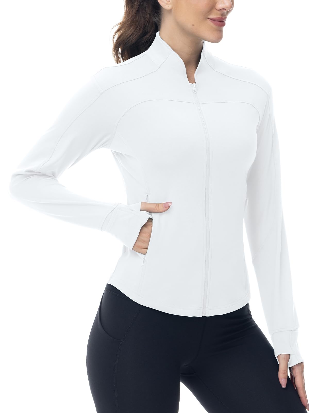 BGOWATU Women's Workout Jacket Lightweight Zip up Running Athletic Jackets with Thumb Holes — view 2
