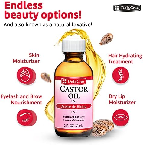 De La Cruz Pure Castor Oil, Expeller-Pressed, Non-GMO, USP Grade, Bottled in USA 2 FL. OZ.