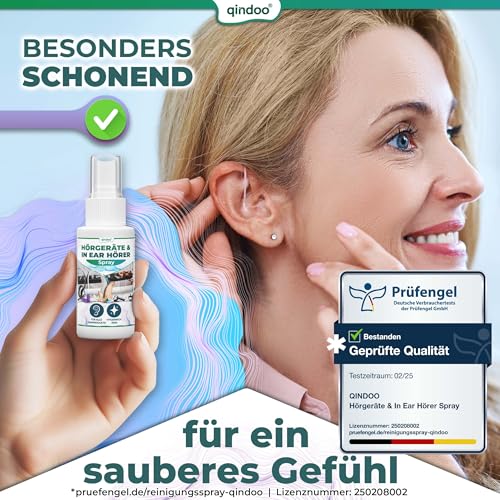 Qindoo Hörgerätereinigungsspray, reinigt Ohrenschmalz auch bei Kopfhörer, Headset oder In-Ear Ohrstöpsel, Hörgerätespray Reinigung 30ml (1 Flasche)