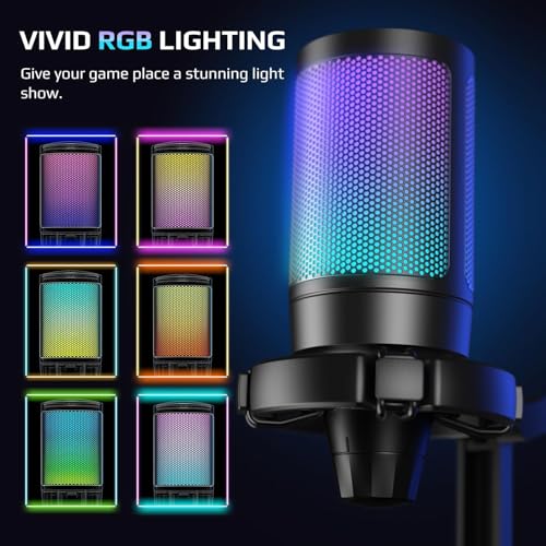 Fifine USB Microphone for PC Gaming, Computer Desktop Streaming Microphone with Mute Button, Gain Knob for Video Podcast, RGB Mic for PS4/PS5, Laptop A6NEO - Image 3