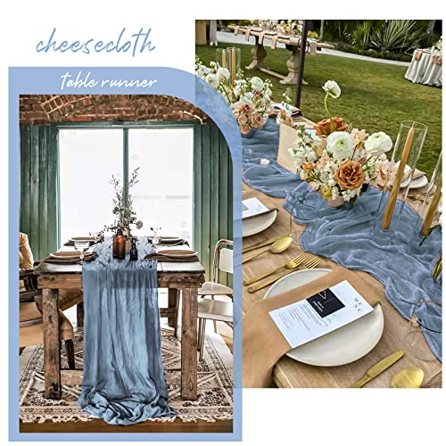 12 Pack 10Ft Dusty Blue Cheesecloth Table Runner 35 X 120 Inch Boho Gauze Cheese Cloth Table Runner Vintage Rustic Sheer Runners For Wedding Bridal Shower Birthday Party Cake Table Decorations #TOP5