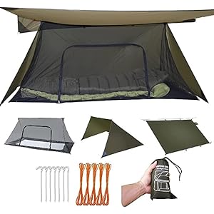 onewind Shelter, Camping Tarp Set Include Emergency Shelter, BugNet and Tent Footprint, Ripstop Silnylon with Silicone PU Coating Survival Shelter Tent for Camping, Hiking, Backpacking