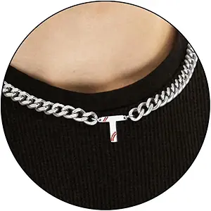 Baseball Necklaces for Boys Stainless Steel Initial Necklace with Letter A-Z 6.5mm Cuban Chain Adjustable Gifts for Men Boys 16+2 Inches