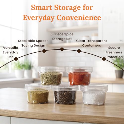 Image of FreshDcart 5 Pieces Seasoning Box Clear Spice Bottle Set with Stackable Spice Holder & Spice Jars Rack for Kitchen Storage, Travel, Picnic, Camping, Dining & Bar Use