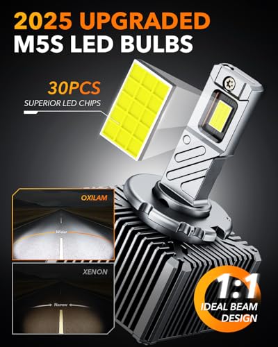 Image of OXILAM 2025 D3S D3R LED Bulbs, 900% Ultra-Bright 60W, 6500K Pure White Brighter Than Xenon, Easy Plug-N-Play Installation, 20 Years Lifespan, No Flicker, 99% Compatibility