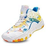 kniaiwx Men's Basketball Shoes Breathable Anti Slip Fashionable Graffiti Training Shoes Outdoor Shoes White-Yellow Size 9.5