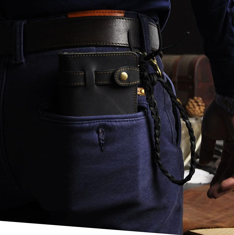 Genuine Leather Wallet For Men Bifold Chain Retro Style with Secure Money Clip Brown (Black)3