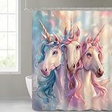 MIEPOS Charmanter Tier-Duschvorhang für Badezimmer, Zuhause, moderne Dekoration, bunte Einhorn-Wolken-Gardinen, wasserdicht, Geschenk für Jungen & Mädchen, 183 x 183 cm, mit 12 Haken
