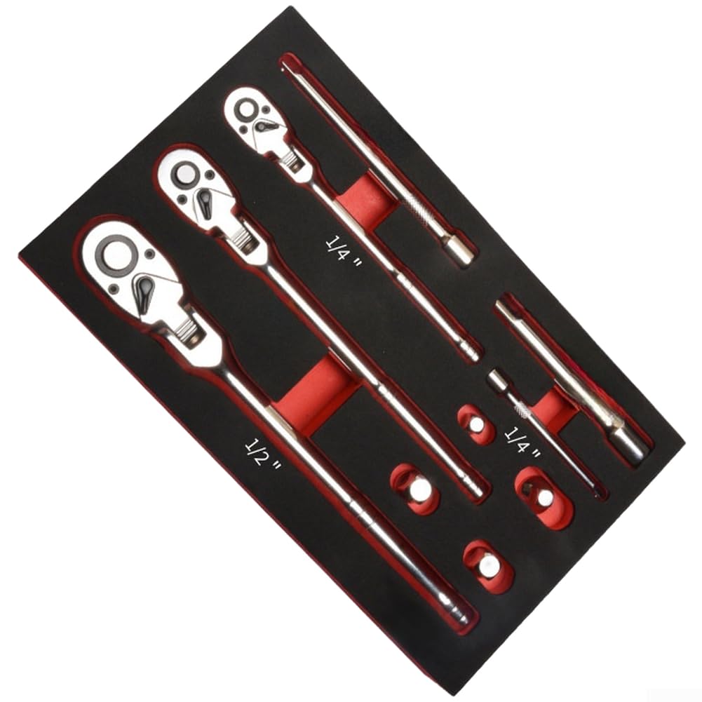 Niceminiwall Set di chiavi a cricchetto a 72 denti, 1/4 3/8 1/2 per set di chiavi a bussola con testa flessibile, manico antiscivolo in acciaio al cromo vanadio, per attività di manutenzione meccanica