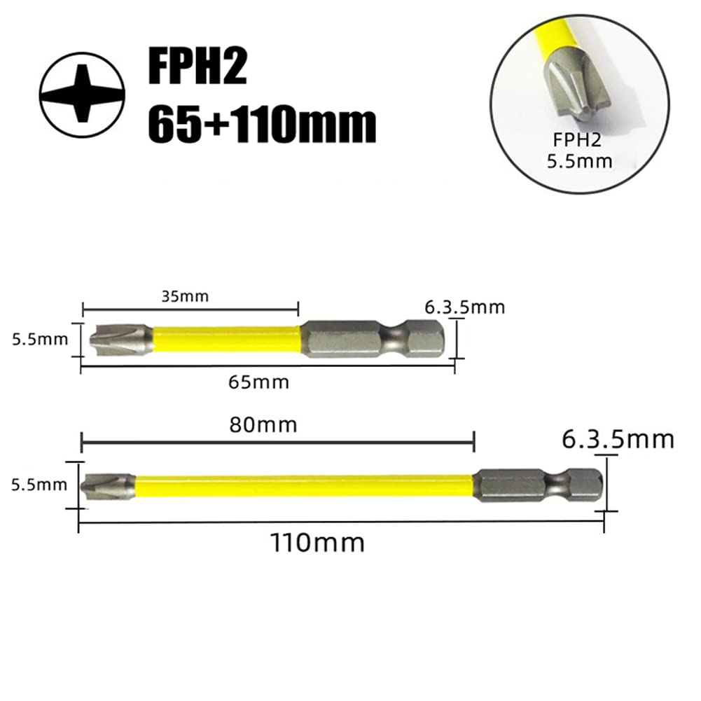 Zestaw bitów wkrętaków, 10/20 szt. 65mm 110mm magnetyczny specjalny wkrętak krzyżowy płaski dla elektryka FPH2-65mm (kolor: 65mm) (Color : 65mm+110mm)