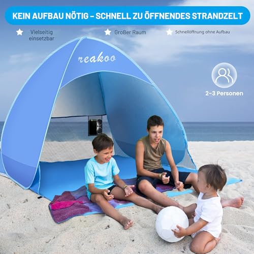 Strandmuschel Pop Up UV Schutz 50+, Tragbar Groß Strand Zelt, Automatisches Strandmuschel, Strandzelt Windschutz Strandzelt für 2-3 Personen, Kleines Packmaß