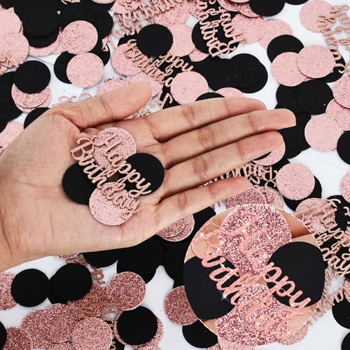 Image of 200Pcs Happy Birthday Confetti Glitter Pink And Black Circle Dots Confetti Table confetti For Birthday party Halloween Bachelorette Wedding Baby Shower Decorations
