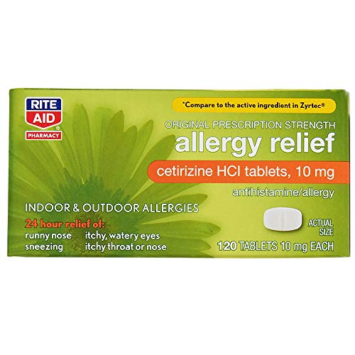 Rite Aid 24 Hour Allergy Relief, Original Prescription Strength, Cetrizine HCl Tablets, 10 mg - 120 Count