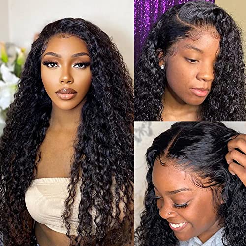 HD Transparent Lace Front Wigs Human Hair Deep Wave Lace Front Wigs Human Hair Wigs for Black Women Natural Hair Wigs Glueless Wet Wavy Human Hair 13x4 Ear To Ear Lace Frontal Wigs 150% Density 30inch