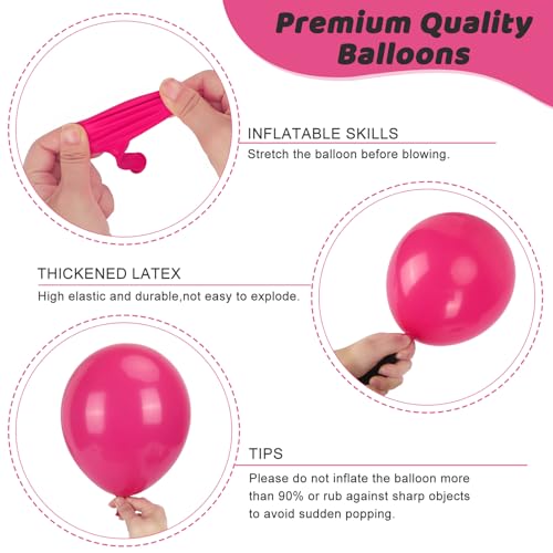 Image of RUBFAC 135pcs Hot Pink Balloons Different Sizes 18 12 10 5 Inch for Garland Arch, Magenta Latex Balloon for Wedding Birthday Princess Theme Party Anniversary Decorations
