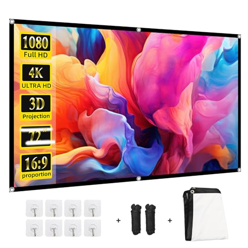 Projector Screen 72 inch，Portable Movie Projector Screen 16:9 HD Indoor Outdoor Double Sided Rear Projection Screen Video for Home, Party, Office, Classroom