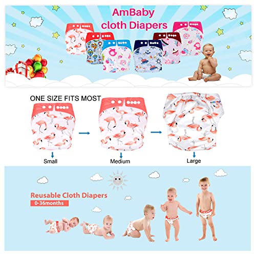 Image of Ambaby Cloth Diapers Combo Pack Quick Dry Comfort Gots Certified Free Size Button Adjustable, Washable, Reusable, Multilayered Cotton Pads And Boosters, Birds And Animals Blue Printed - Pack Of 2