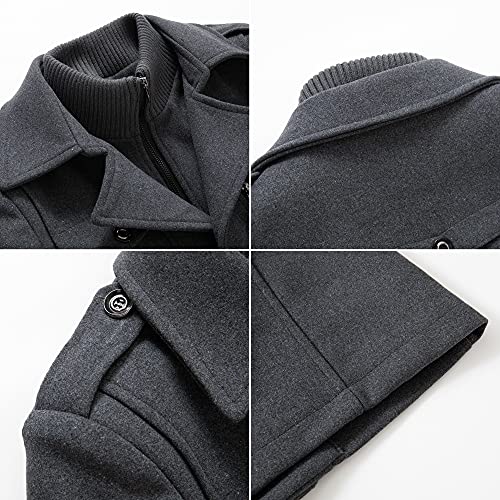 Image of PRIJOUHE Men's Wool Blend Jacket Single Breasted Slim Fit Thick Winter Windproof Pea Coat with Removable Scarf