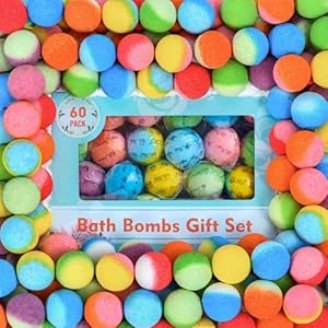 60 Pack Bath Bombs Set, Christmas Stocking Stuffers, Birthday Gift Set for Women, Natural Organic Bath Bubble Bombs for Kids/Women/Men/Mom Individually Wrapped Handmade