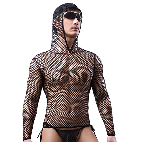 Herren Mesh Fishnet Durchsichtig Langarm T-Shirt Mesh Transparente T-Shirts Top Muskel Shirts Cover