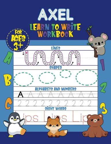 Axel Learn to Write Workbook - Lines, Shapes, Alphabets, Numbers, and Sight Words: Personalized Children Letter Tracing Workbook for Ages 3-5, ... with Colorful Pictures and Example Words image 2