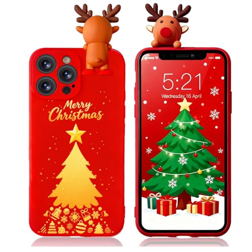 Coque iPhone 14 Pro Max Noël en silicone rouge avec motif sapin protection souple 3D