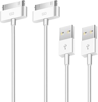 Apple MFi Certified 2 Pack 30pin to USB Cable iPhone 4 Charging and Data Sync Connector for iPhone 4 4s, iPhone 3G, 3GS, iPad 3, 2, 1, iPod Classic, iPod Touch, iPod Nano
