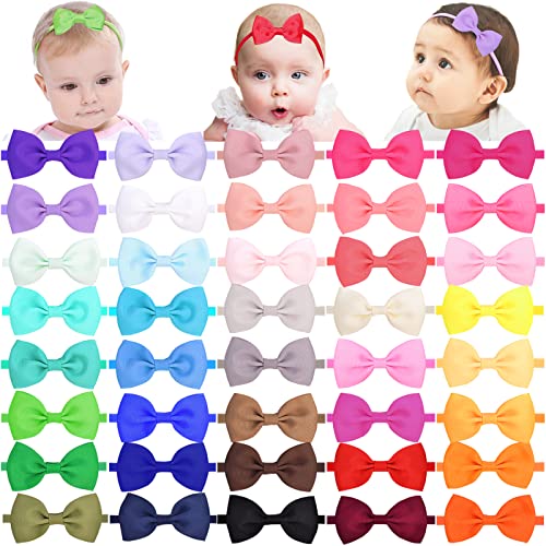 ALinmo 40 Pack 2" Chiffon Flower Headbands Elastics Nylon Headbands Hair Accessories for Baby Girls Newborn Infant Toddlers Kids