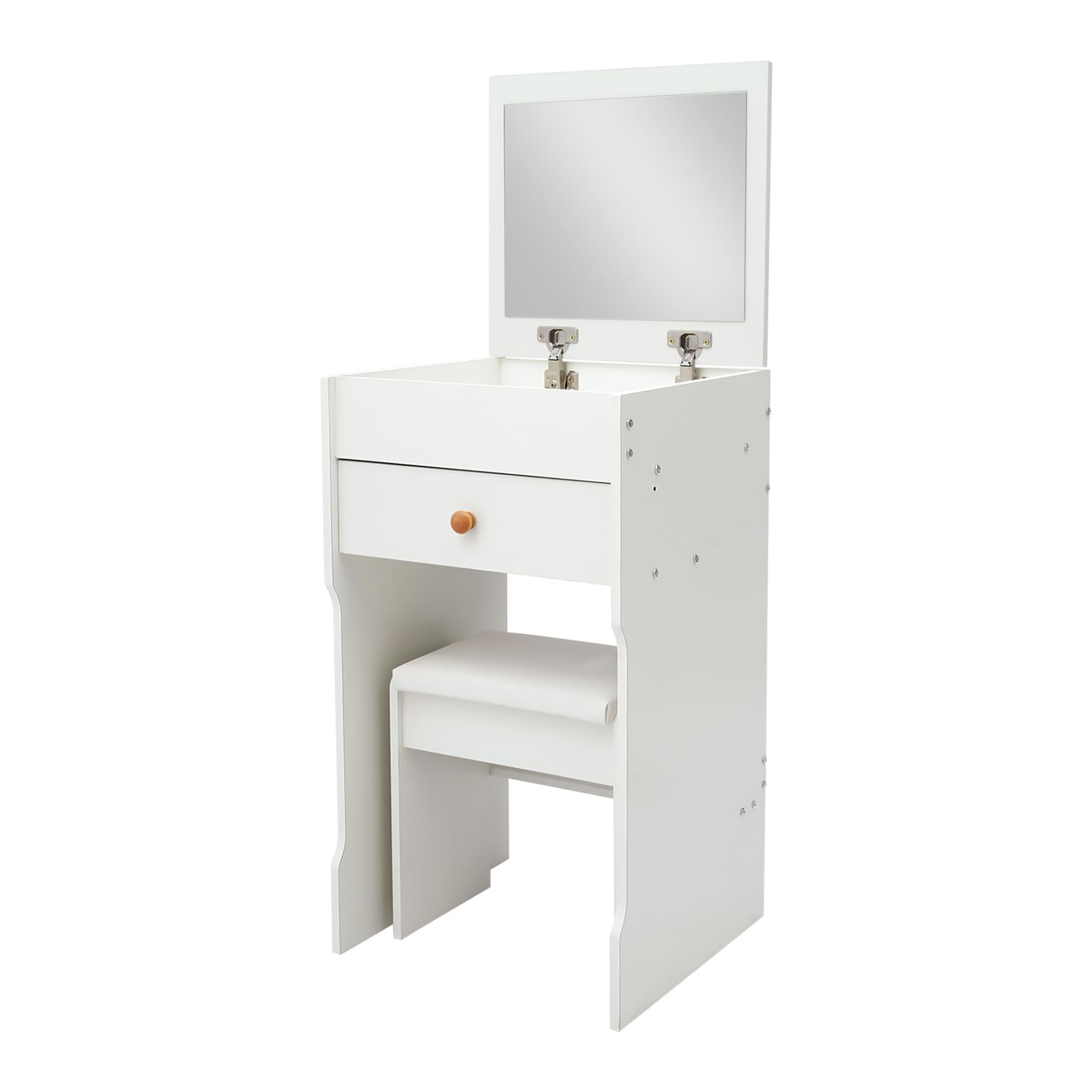 Tocador con espejo, 40 × 37,5 × 72 cm, mesa cosmética con cajones y taburete, pequeño juego de tocador de maquillaje, mesa de maquillaje para dormitorio, hasta 90 kg (blanco)