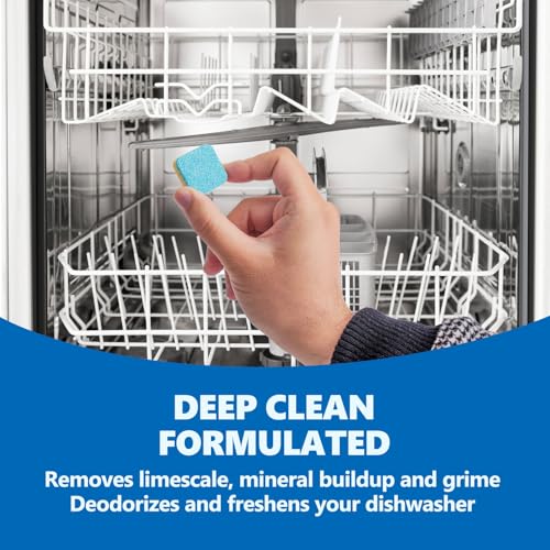 Image of Dishwasher Cleaner And Deodorizer Tablets 24 Pack,Deep Cleaning Descaler Pods for Dish Washer,Lemon Scented Dish Washer Machine Tablets for Limescale,Mineral Buildup, Odor,Septic Safe- 1 Year Supply