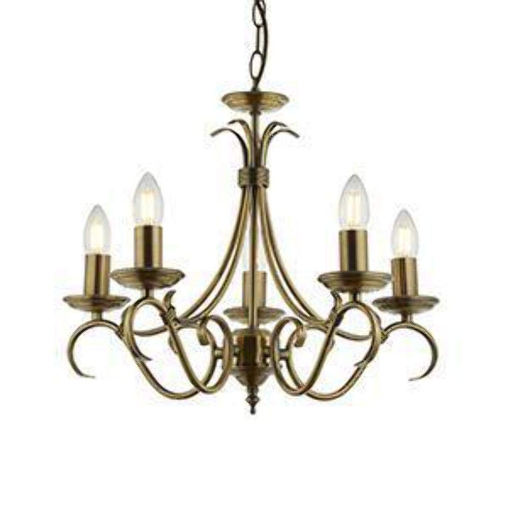 Endon Antique Brass Bernice 5 Light E14 Candle Semi Flush Dimmable Ceiling Light