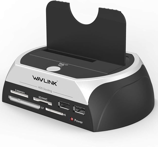 WAVLINK USB 2.0 to SATA External Hard Drive Docking Station for 2.5/3.5 Inch SATA/HDD/SSD, 2 USB 2.0, TF & SD & MS Card, Support Backup/UASP Functions,Tool-Free Installation [ 8TB ]