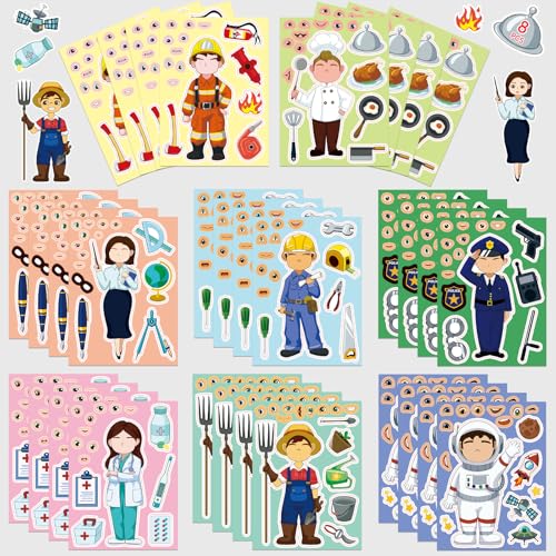 16 Pcs Career Role Face-Swap DIY Stickers - Large-Size Waterproof Vinyl Career Dress-Up Decals for Skateboards, Fridges, Career Theme Decor(Occupation)