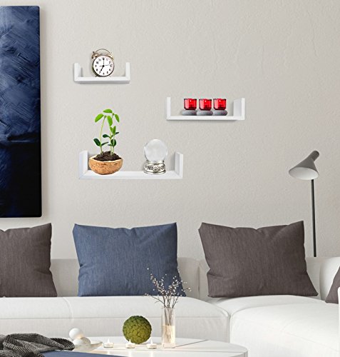 Greenco Set of 3 Floating U Shelves, White Finish