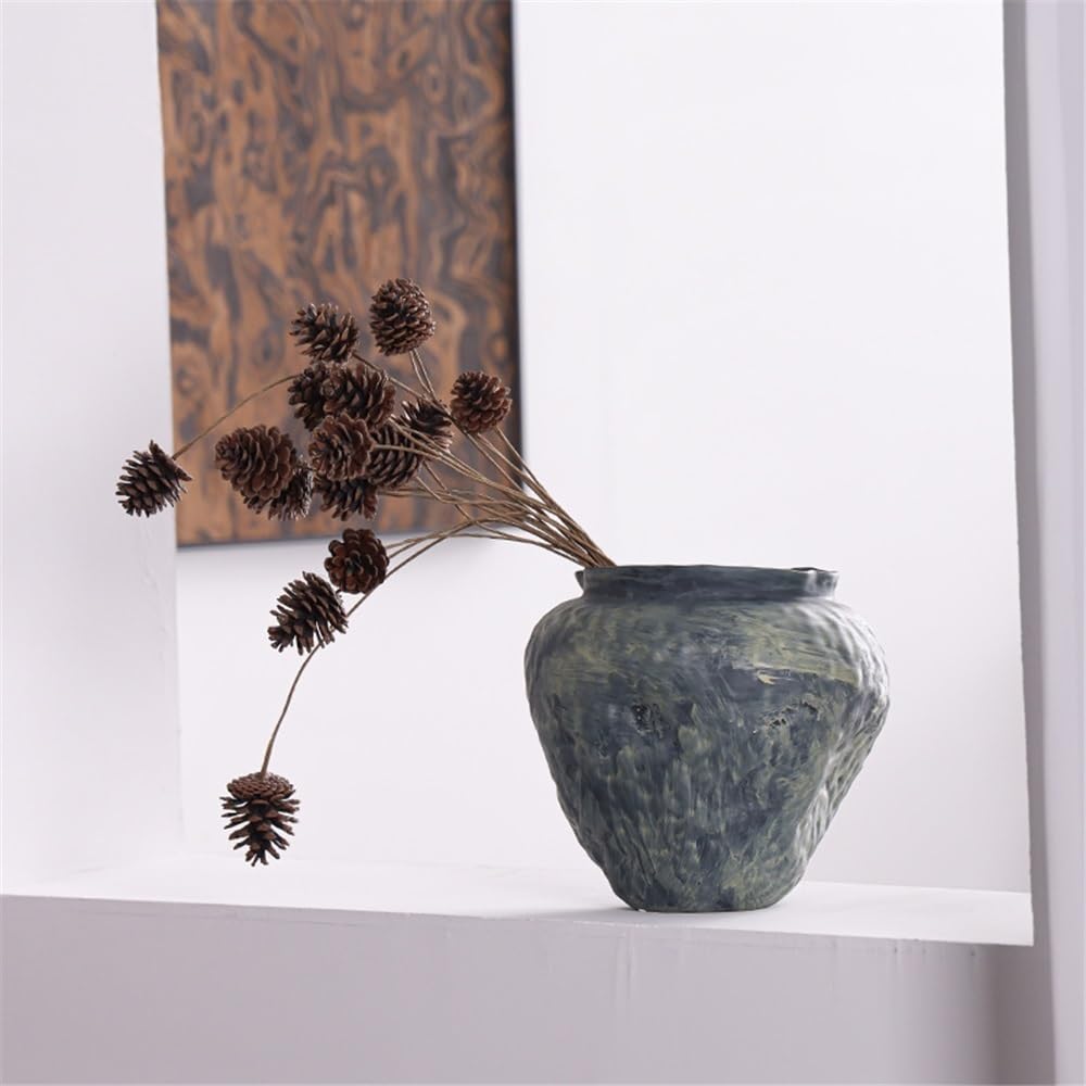 Vaso Di Fiori Composizione floreale in vaso rotondo in ceramica retrò for soggiorno, fiori secchi/decorazione