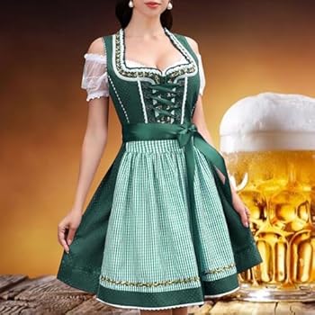 Dirndl-jurk voor dames, midi-jurk, bloemenkant, retro, bierfeest, grote maten, met veters op de rug en afneembare zijden strik, feestelijke jurk, Dirndl-blouse voor meisjes, Marine 4, L