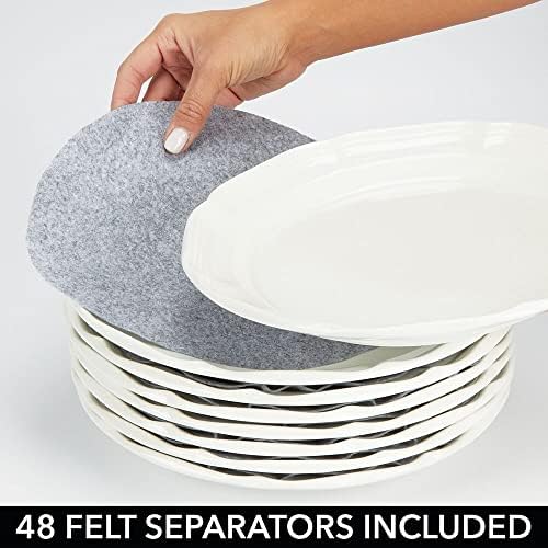 mDesign Set of 4 Quilted Plate Protectors  Round Crockery Storage for 12-Person Dinner Services  Plate Storage with Felt Protection  Navy Blue/Grey