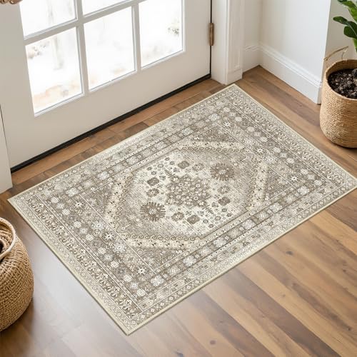 Restydon 2x3 Entryway Rug Vintage Washable Rug Runner for Kitchen, Brown