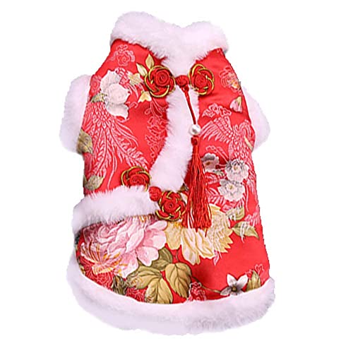 Nacoco Dog Peony Costume Pet New Year Costume Tang Dynasty Cat Dress For Schnauzer Teddy French Bulldog (Xl, Red) #TOP2