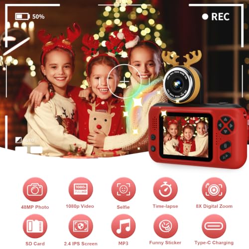 Image of Makolle Kids Camera Girls for 3 4 5 6 7 8 9 Years Old Girls,1080P HD Video Selfie Camera with SD Card Kids Digital Camera Toys for Boys Girls Birthday Gifts Red