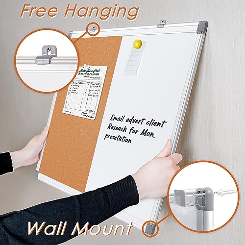 Cork Board and Dry Erase Board Combo Bulletin Board Combination Magnetic WhiteBoard Pin Notice Board for Home Office School with 4 Dry Erase Maker+6 Magnets+12 Pushpins, 24x18inche image 3