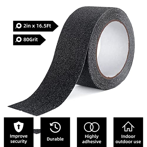 Image of Reniteco Anti Slip Tape - 2 inch x 16.5Ft, Black Heavy Duty Grip Tape - High Adhesion & Waterproof, No Residue Removal for Outdoor Stairs, Tile, Shower, Bathtub - Extra Grip Safety Tape