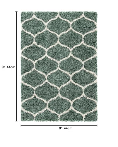 Image of Handwoven Microfibre 3D Rug for Living Room (Light Green & Ivory Moroccan, 3 X 3 Feet (Square), Microfibre)