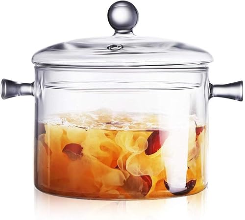 Casserole et poêle en verre transparent résistant à la chaleur, 1,9 litre, avec couvercle pour la cuisson des pâtes, de la soupe, du lait, du thé et de la salade