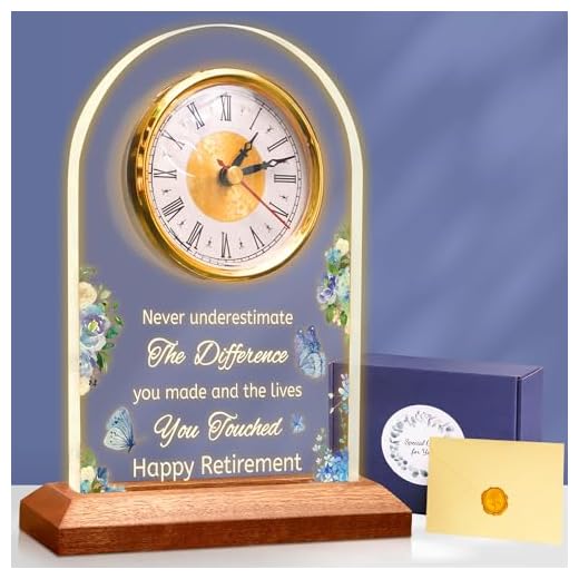 Light Up Quartz Clock Retirement Gifts for Women Men,Retirement Quartz Desk Clock with LED Wooden Base, Coworker Gifts Going Away Gift Congratulations Retired Gifts for Boss Friends Teacher Doctor