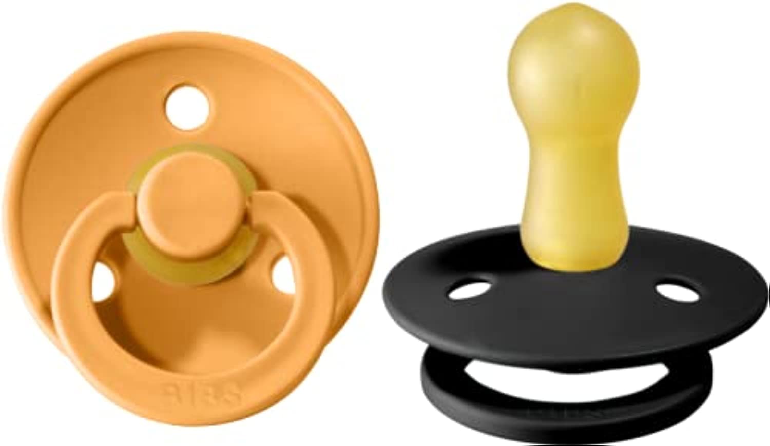 BIBS Baby Pacifier | BPA-Free Natural Rubber | Made in Denmark | Apricot / Black 2-Pack (0-6 Months)