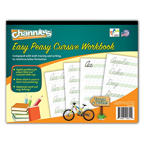 Channie’s Easy Peasy Cursive Tracing & Writing Practice Workbook, 80 Pages Front & Back, 40 Sheets, Grades 1st – 3rd, Size 8.5” x 11”