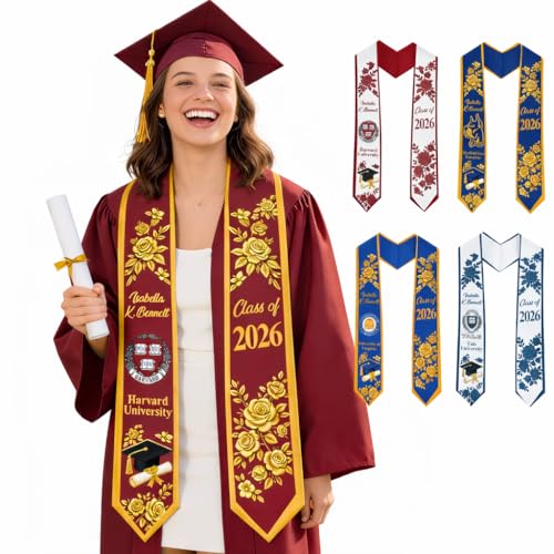 Custom Graduation Stole Class of 2026, Personalized Logo & Name Graduation Sash – Customizable with University Logos