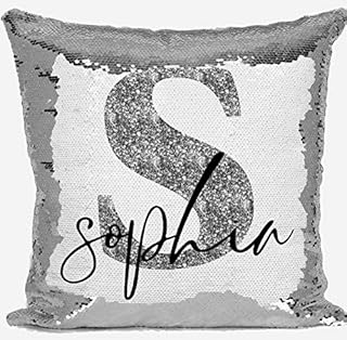 DAILY GIFTS Personalised Glitter Any Name Magic Reveal Silver Sequin Cushion Cover Gift 3 (Case + Filling)
